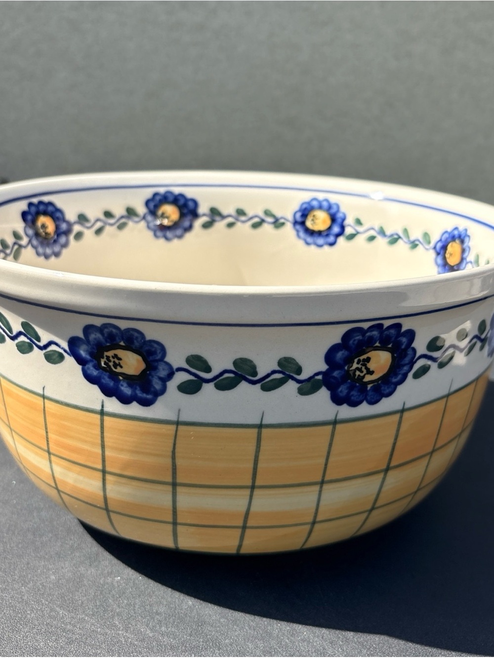 POLISH POTTERY MIXING/SERVING BOWL 10.5x5.5 BOLESLAWIEC Floral Yellow Blue Green